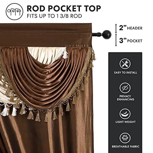 Regal Home Collections Amore 5-Piece Curtain Set 213cm x 213cm (84" L x 54" W) | Light Filtering Panels with Valance & Tiebacks thumbnail 3