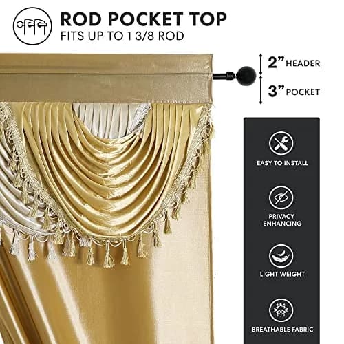 Regal Home Collections Amore Curtains 5-Piece Window Curtain Set 137cm x 213cm (54"W x 84"L) | Gold Light-Filtering Panels with Valance & Tiebacks thumbnail 3