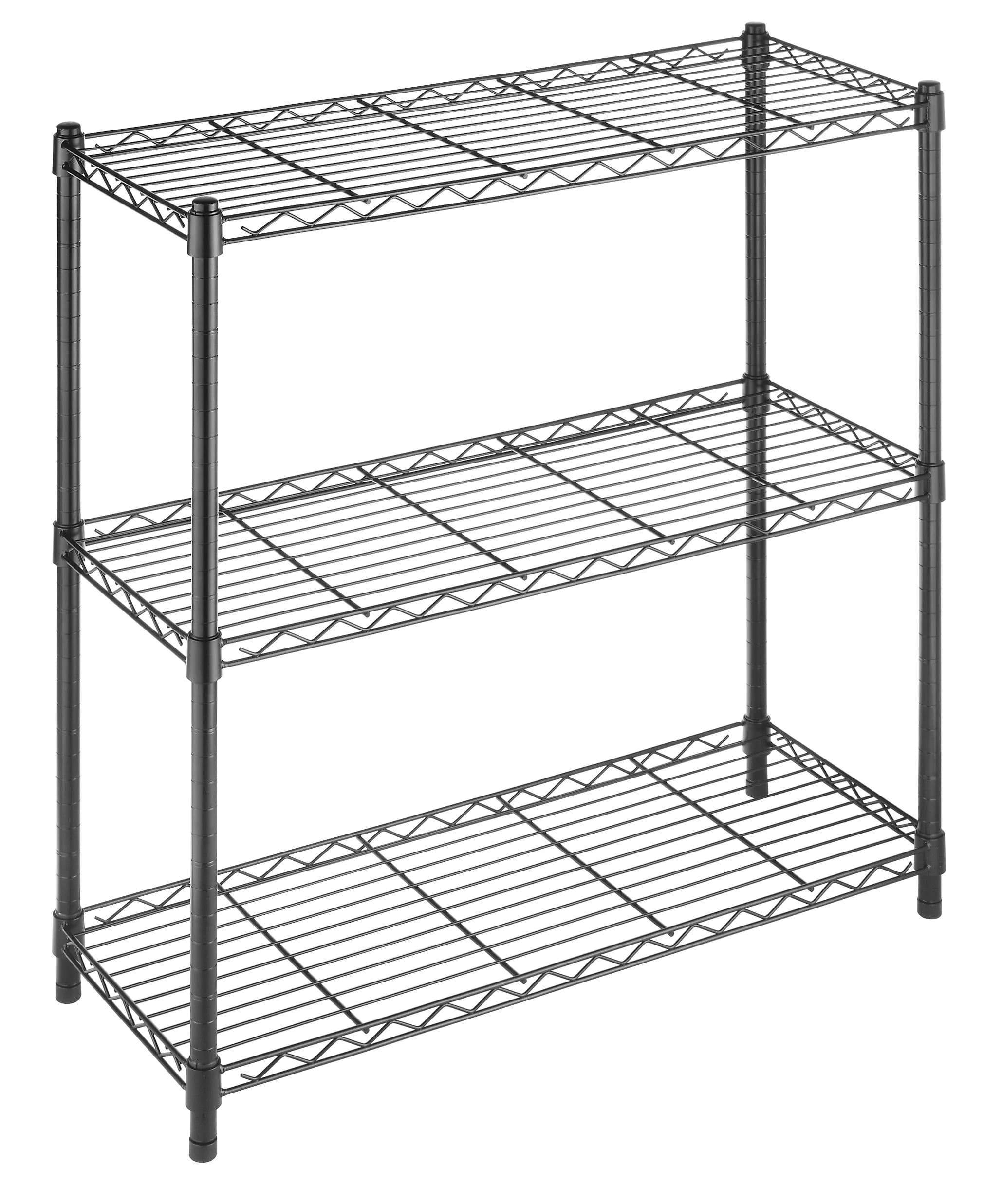 Whitmor 2-Wire Shelving Unit, Metal Storage Shelves, Stacking Shelf with Basket, Easy Assembly Home Organizer for Pantry, Kitchen, Garage, Plant — Black / 3-TIER,36"L x 14"W x 36"H