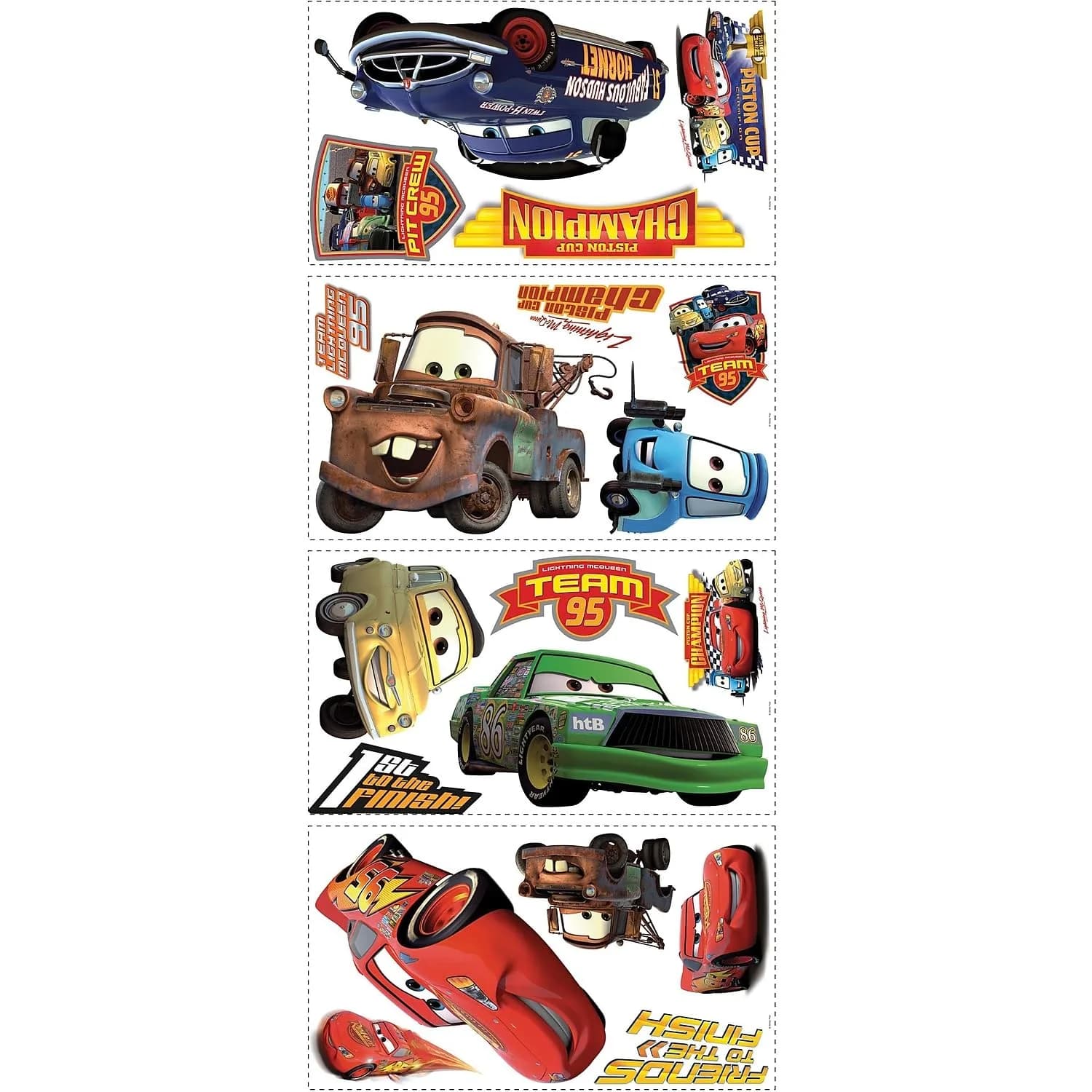 RoomMates Disney Pixar Cars Piston Cup Champs Peel & Stick Wall Decals 19 Piece | Repositionable Vinyl for Kids & Teens