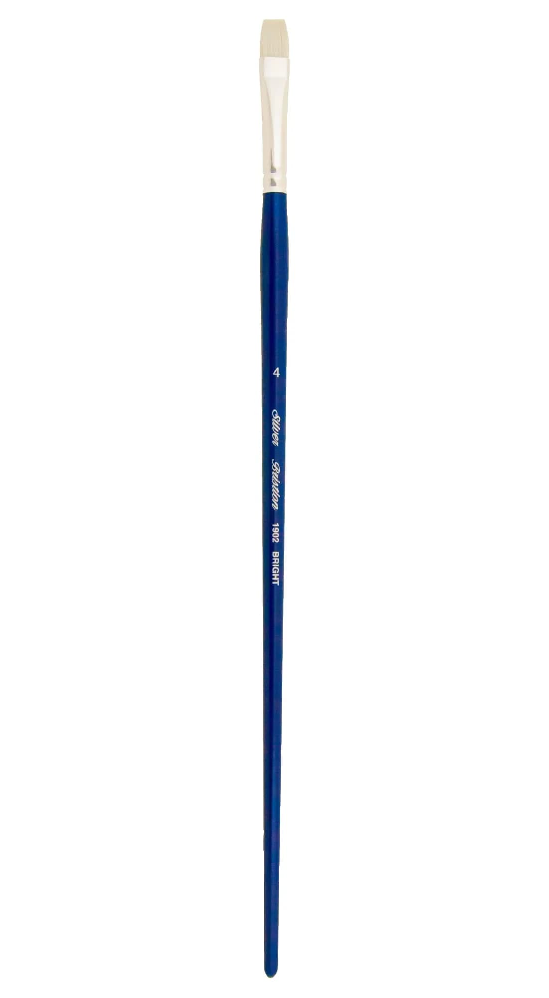 Silver Brush Limited Bristlon Bright Oil and Acrylic Paintbrush Size 4 | Synthetic Hog-Like Bristle, Long Handle — Silver