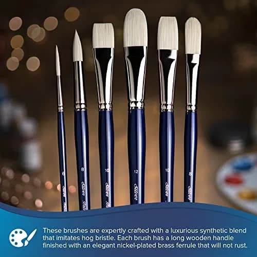 Silver Brush Limited Bristlon Bright Oil and Acrylic Paintbrush Size 4 | Synthetic Hog-Like Bristle, Long Handle thumbnail 4
