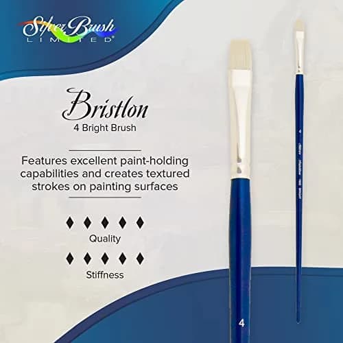 Silver Brush Limited Bristlon Bright Oil and Acrylic Paintbrush Size 4 | Synthetic Hog-Like Bristle, Long Handle thumbnail 2