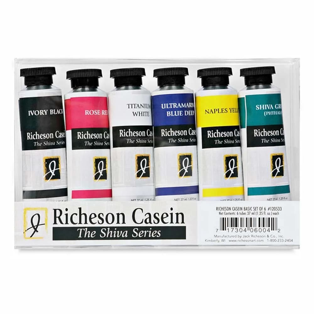 Jack Richeson Artist Casein Colors Set of 6 | Durable Milk-Based Medium, Matte Finish, 1.25 Fl Oz Each — Multi