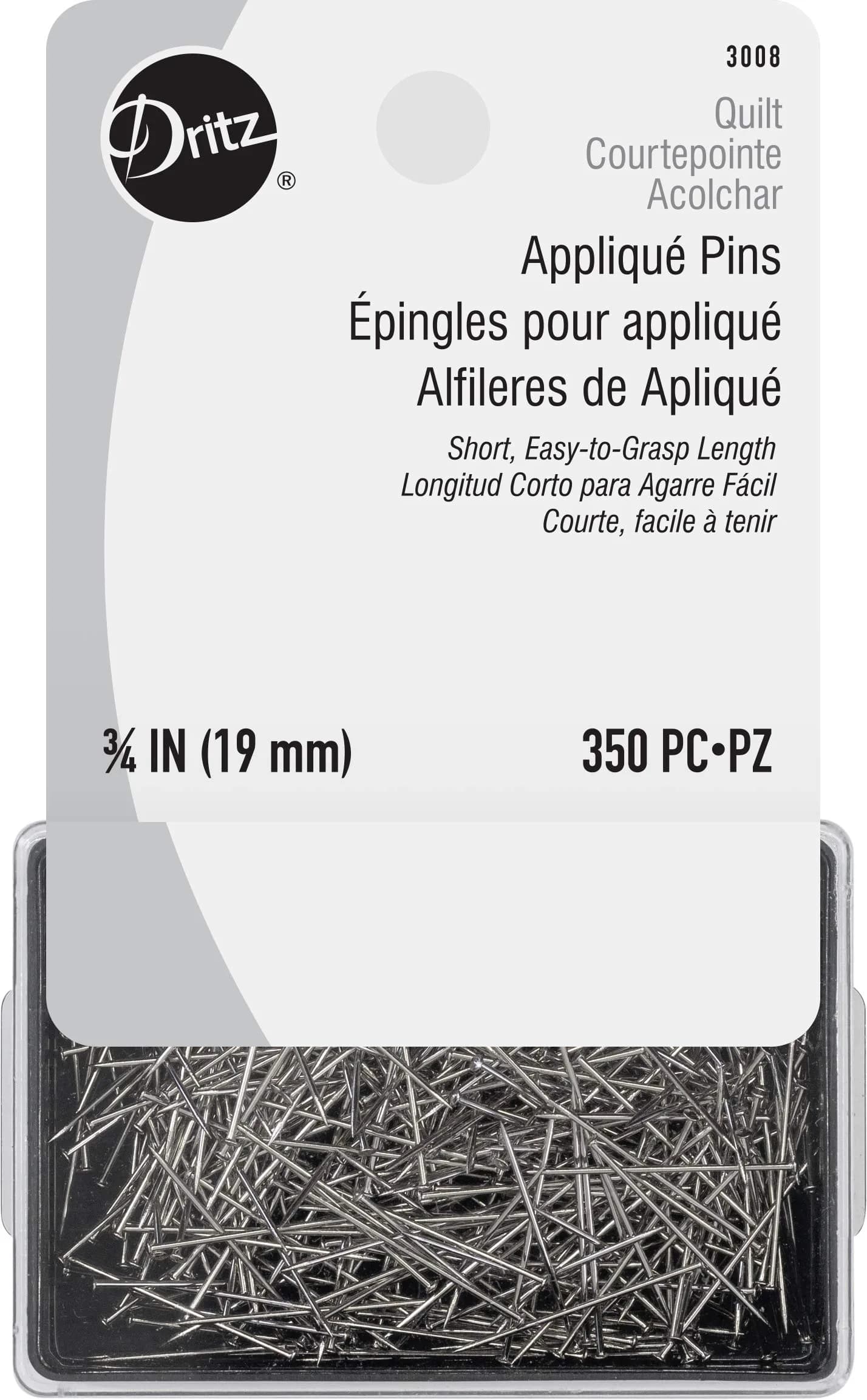 Dritz Appliqué Pins 3/4-Inch (19 mm) | Nickel-Plated Steel, 350-Count Pack with Storage Box — Nickel