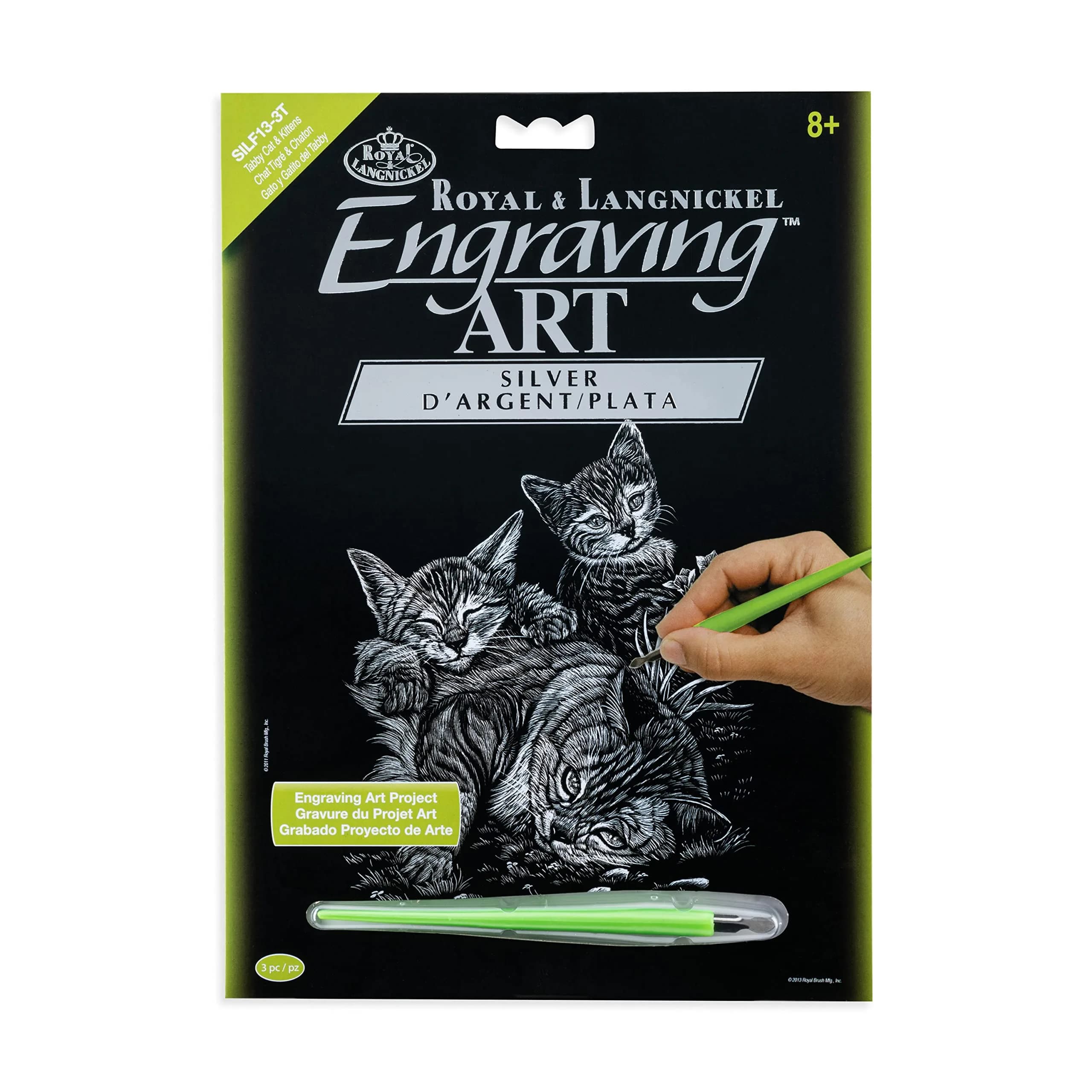 Royal & Langnickel Silver Engraving Art Kit Tabby Cat and Kittens 20.3cm x 25.4cm (8" x 10") | Easy Art for All Ages