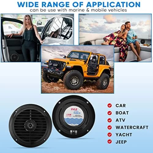 Pyle 6.5 Inch Dual Marine Speakers Waterproof Weather Resistant 120W Black thumbnail 6