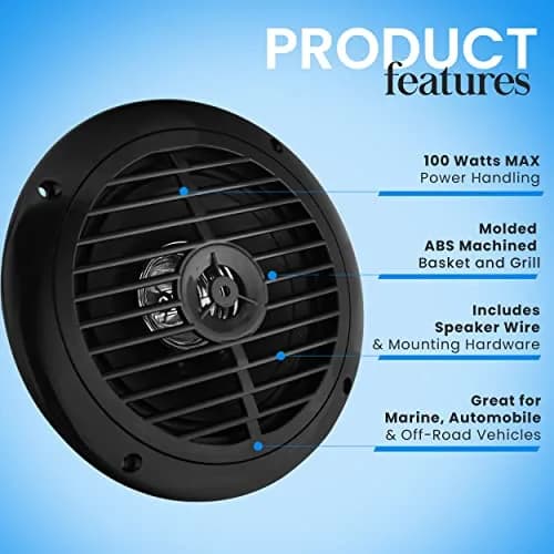 Pyle 6.5 Inch Dual Marine Speakers Waterproof Weather Resistant 120W Black thumbnail 7