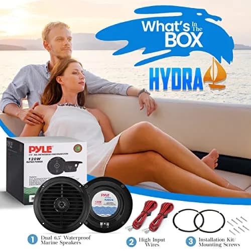Pyle 6.5 Inch Dual Marine Speakers Waterproof Weather Resistant 120W Black thumbnail 2