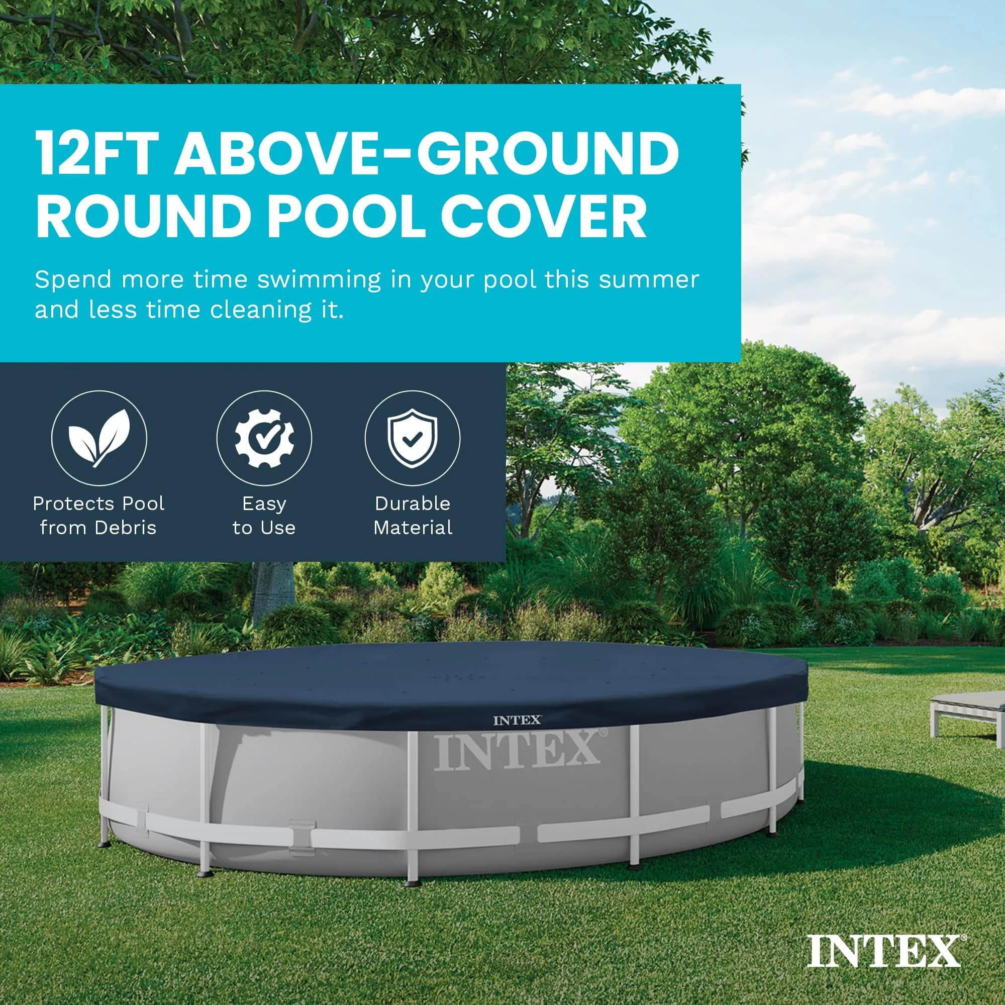 Intex 12ft Round Metal Frame Pool Cover | 3.37 kg (7 lb) | Protects from Debris & Weather - view 2