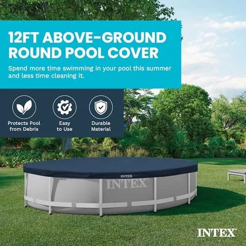Intex 12ft Round Metal Frame Pool Cover | 3.37 kg (7 lb) | Protects from Debris & Weather thumbnail 2