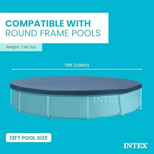 Intex 12ft Round Metal Frame Pool Cover | 3.37 kg (7 lb) | Protects from Debris & Weather thumbnail 3