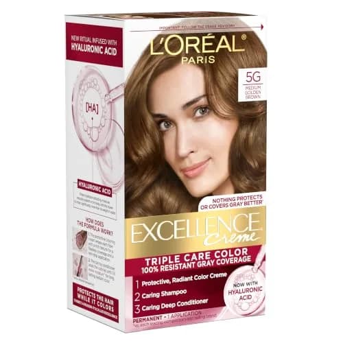 L'Oreal Paris Excellence Crème Permanent Hair Dye 5G Medium Golden Brown 1 Kit | Triple Care Color with Hyaluronic Acid thumbnail 1