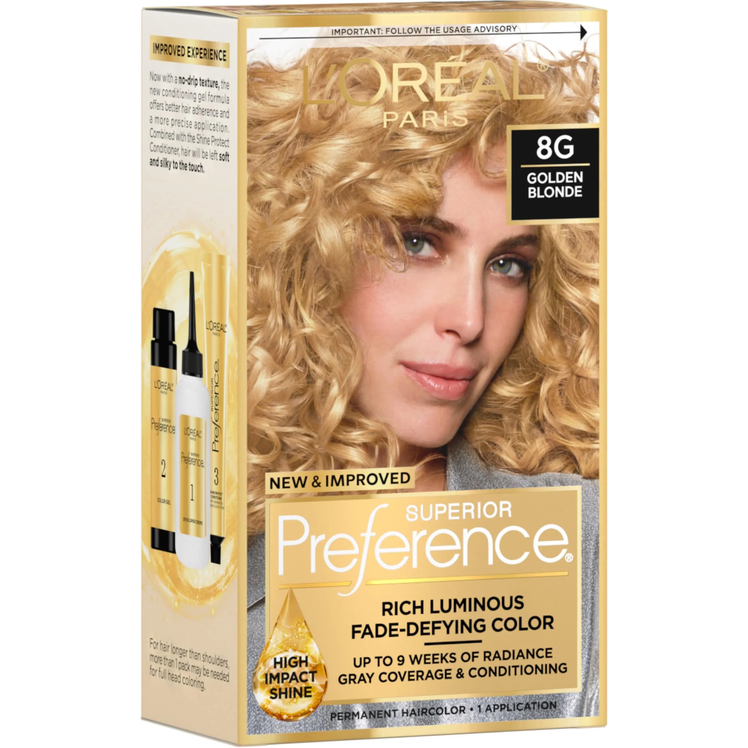 L'Oreal Paris Superior Preference Permanent Hair Color 8G Golden Blonde Kit | Fade-Defying Radiance Up to 9 Weeks — 8G Golden Blonde