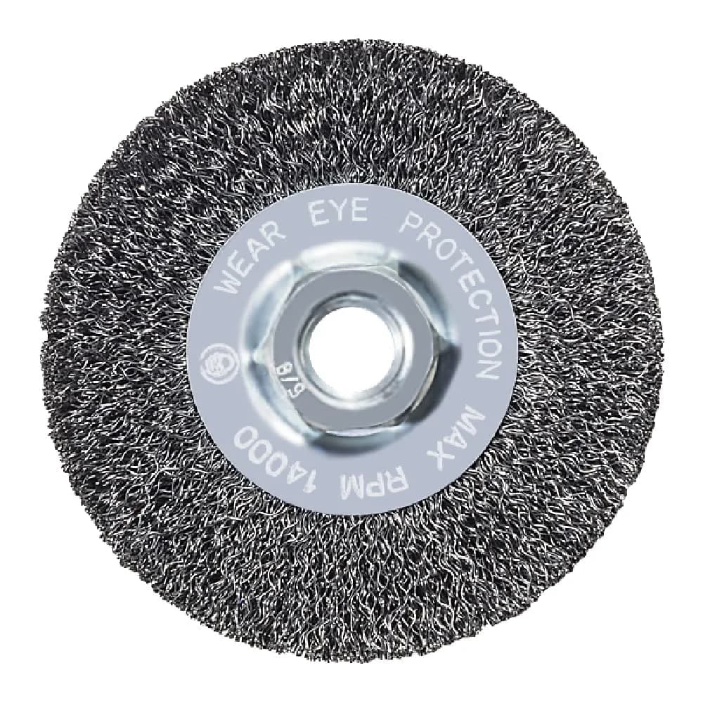 Mercer Abrasives 187010 - 4" x 1/2" x 5/8"-11 Crimped Wire Wheel, .014 Carbon Steel Wire | Heavy-duty Abrasion Tool thumbnail 1