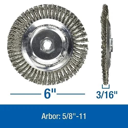 Mercer Industries 6" x 3/16" x 5/8"-11 Stringer Bead Wire Wheel, .020 Carbon Steel Wire | Heavy-Duty Weld Cleaning & Surface Conditioning thumbnail 2