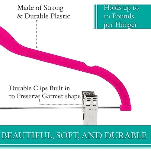 Simplify 6 Pack Slim Velvet Hangers with Clips Space Saver Prevent Garment Creases Fuchsia | Anti-Slip, Durable, Swivel Neck thumbnail 3