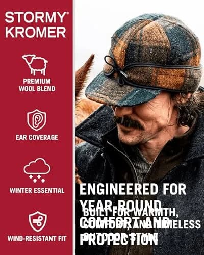 Stormy Kromer The Original Cap, Red/Black Plaid, Size 7 (22-24 oz Wool Blend, 100% Cotton Flannel Lining, Adjustable Earband) thumbnail 2