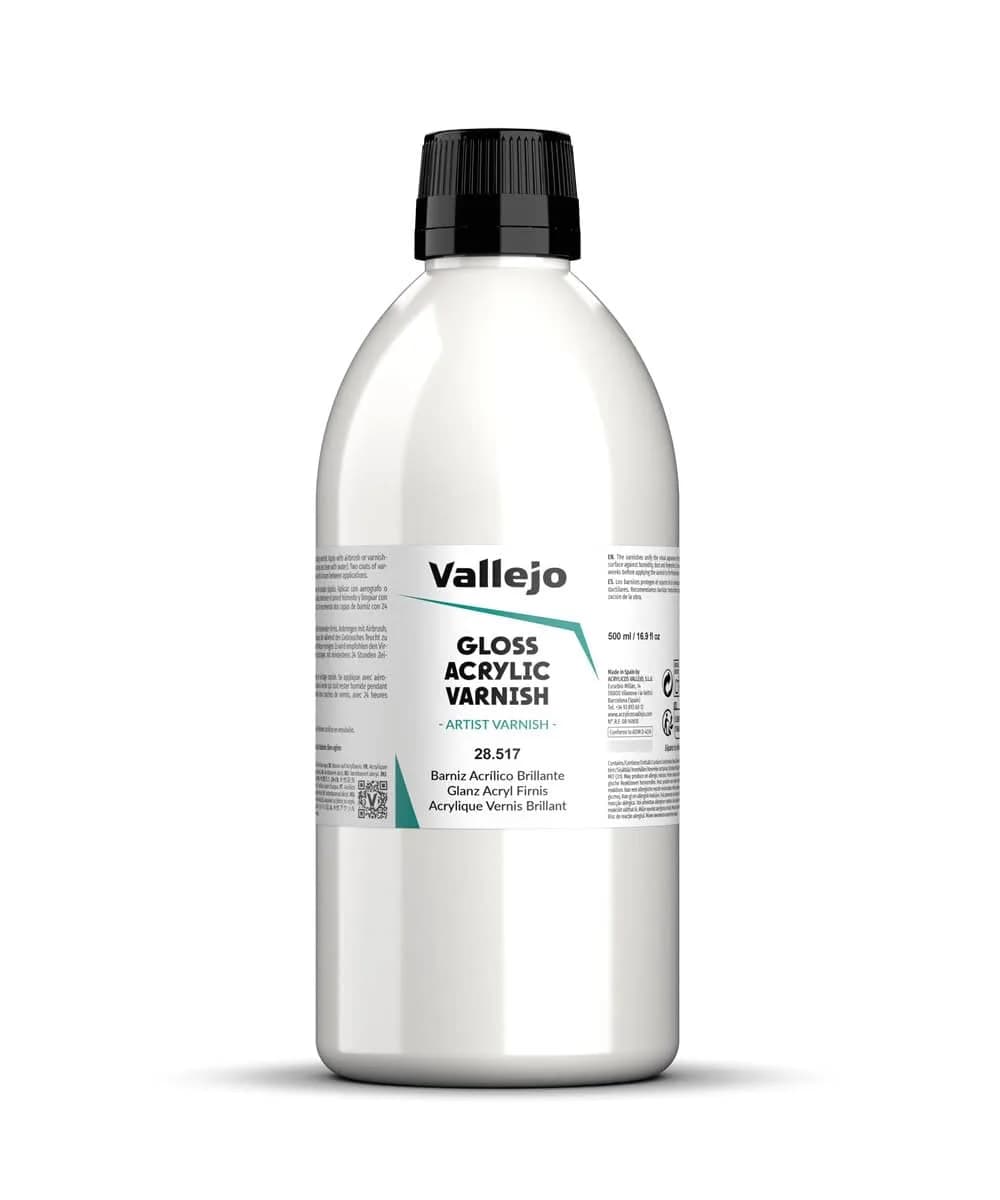 Vallejo Permanent Acrylic Varnish Glossy Finish 500 ml | Scratch & UV Resistant, Indoor & Outdoor — Gloss Acrylic Varnish 500 ml. (16.9 fl.oz.)