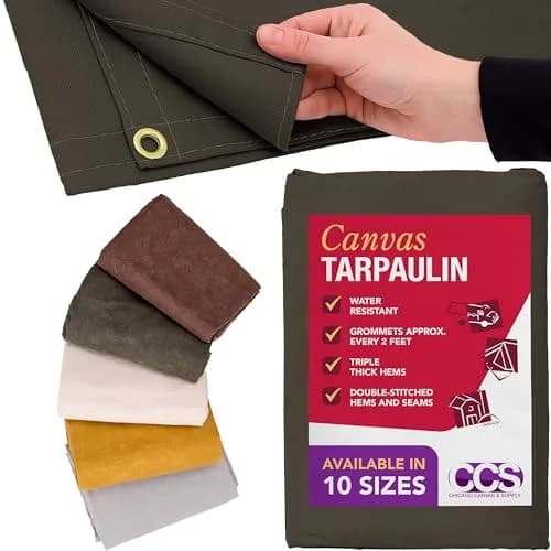 CCS Waterproof Canvas Tarp Cover – Heavy Duty Duck Cloth, Waxed Canvas Tarpaulin with Rustproof Brass Grommets for Camping, Construction, Equipment & Outdoor Use (Olive Drab, 7x9 Ft) thumbnail 1
