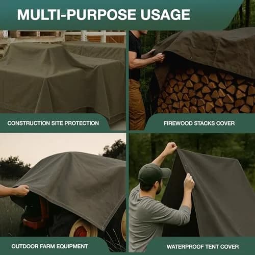 CCS Waterproof Canvas Tarp Cover – Heavy Duty Duck Cloth, Waxed Canvas Tarpaulin with Rustproof Brass Grommets for Camping, Construction, Equipment & Outdoor Use (Olive Drab, 7x9 Ft) thumbnail 5