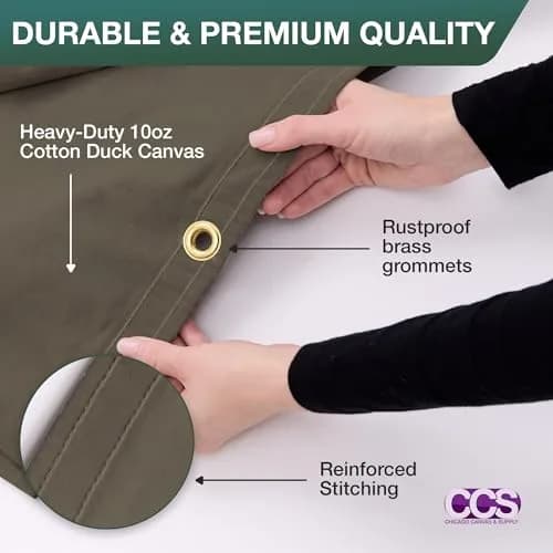 CCS Waterproof Canvas Tarp Cover – Heavy Duty Duck Cloth, Waxed Canvas Tarpaulin with Rustproof Brass Grommets for Camping, Construction, Equipment & Outdoor Use (Olive Drab, 7x9 Ft) thumbnail 2