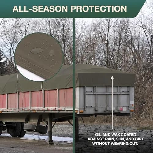 CCS Waterproof Canvas Tarp Cover – Heavy Duty Duck Cloth, Waxed Canvas Tarpaulin with Rustproof Brass Grommets for Camping, Construction, Equipment & Outdoor Use (Olive Drab, 7x9 Ft) thumbnail 3