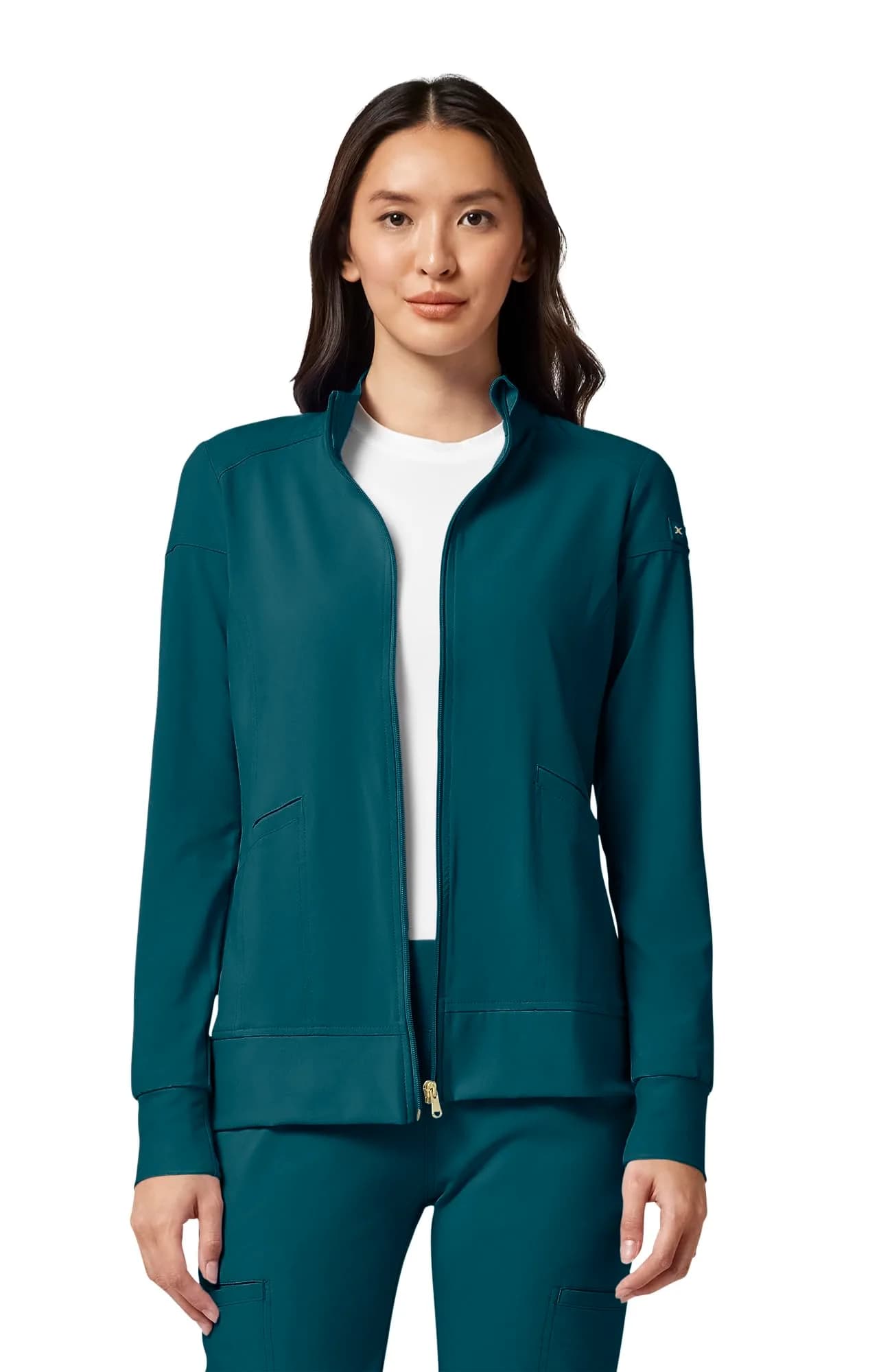Cherokee iFlex Scrub Jacket for Women 2 Pocket Zip Front Caribbean Blue S | Moisture-Wicking, Flexible Fit