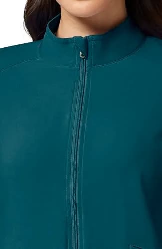 Cherokee iFlex Scrub Jacket for Women 2 Pocket Zip Front Caribbean Blue S | Moisture-Wicking, Flexible Fit thumbnail 5