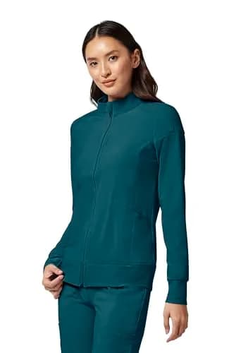 Cherokee iFlex Scrub Jacket for Women 2 Pocket Zip Front Caribbean Blue S | Moisture-Wicking, Flexible Fit thumbnail 2