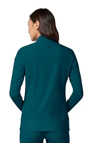 Cherokee iFlex Scrub Jacket for Women 2 Pocket Zip Front Caribbean Blue S | Moisture-Wicking, Flexible Fit thumbnail 3