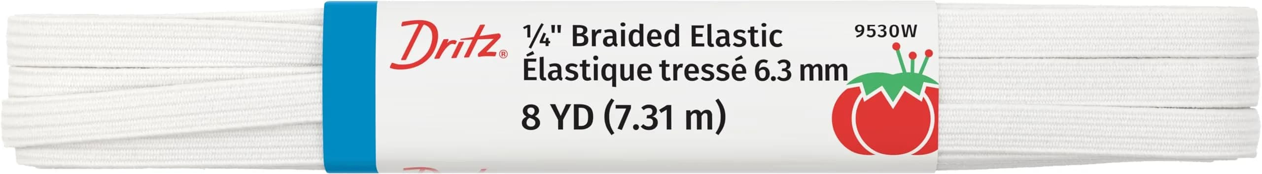Dritz Braided Elastic 1/4'X8yd-White | Shrink-Resistant, Versatile for Sewing & Crafts