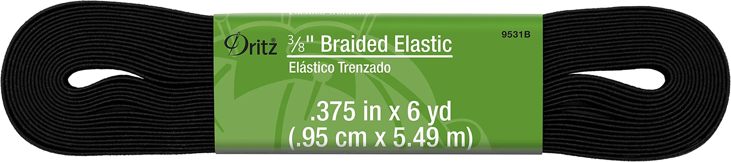 Dritz Braided Elastic 3/8-Inch x 6-Yard | Black Polyester-Rubber for Waistbands & More