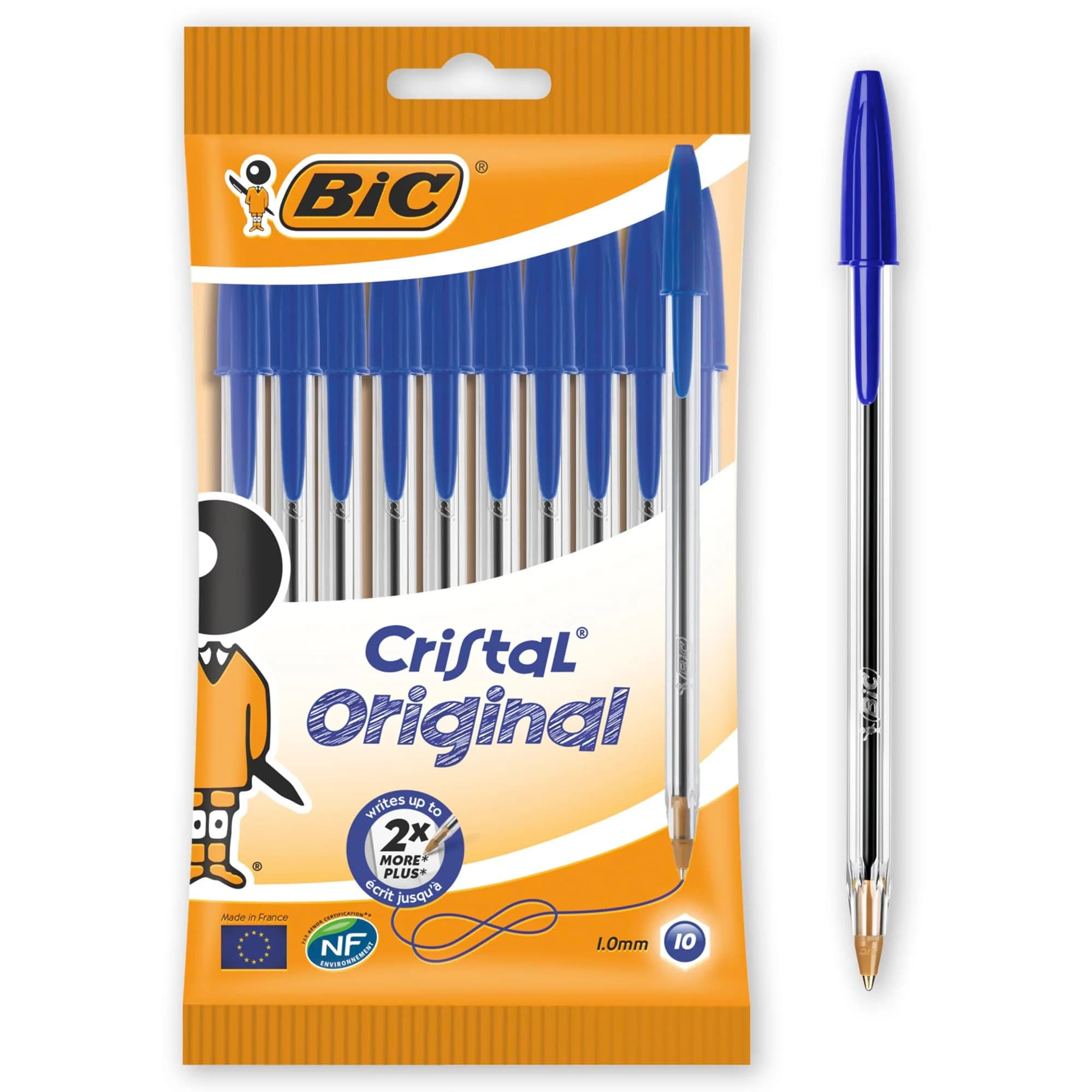 BIC Cristal Original Ballpoint Pens 1.0mm | Smooth, Smudge-Free Blue Ink, Pack of 10 — Blue