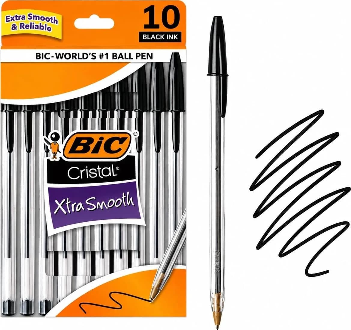 BIC CRISTAL Ballpoint Pen 1mm | Smooth Black Ink, Pack of 10 for Everyday Writing — Black