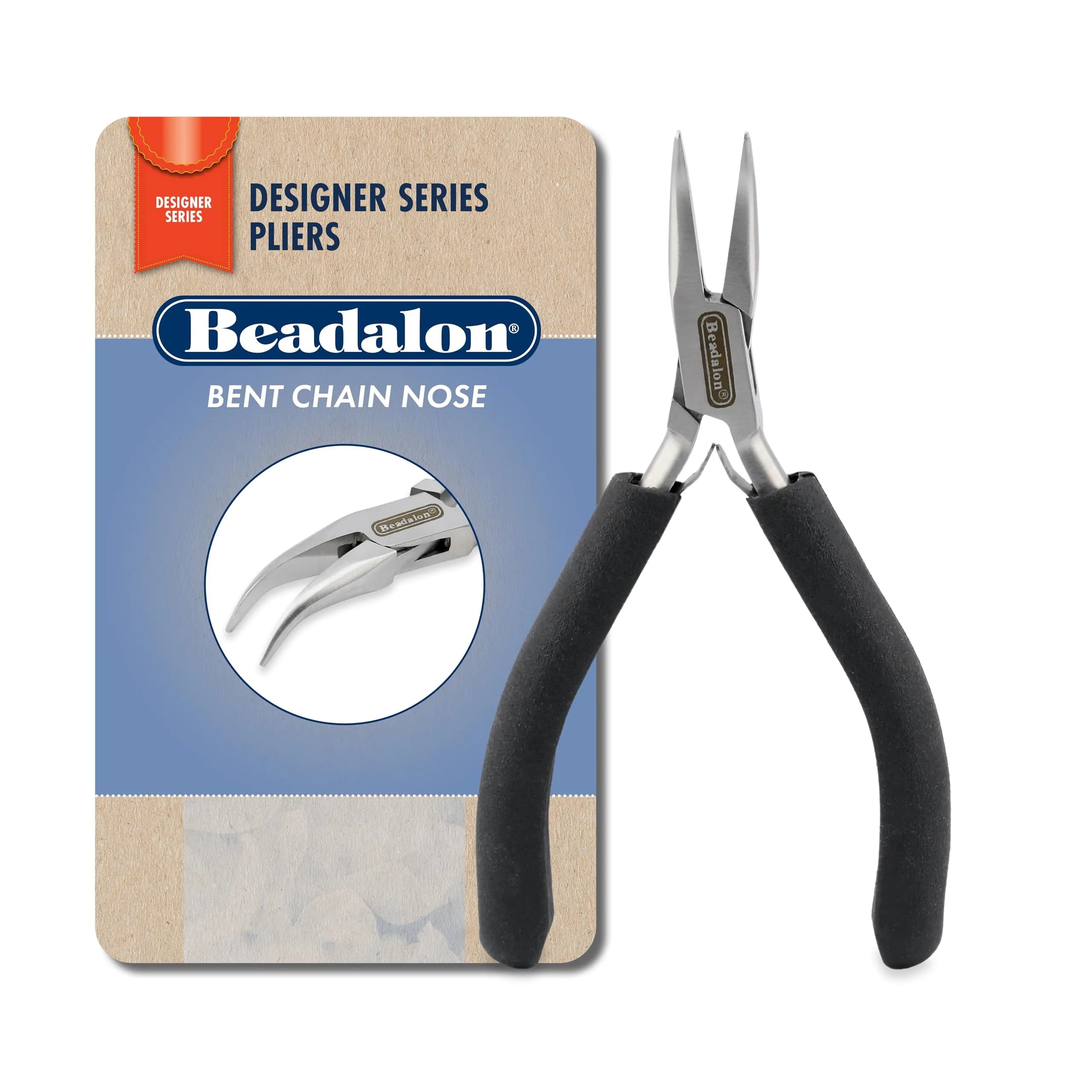 Beadalon Designer Series Flat Nose Pliers 4.75 in | Stainless Steel Jewelry Tool with Double Leaf Springs — Black / Bent Chain Nose