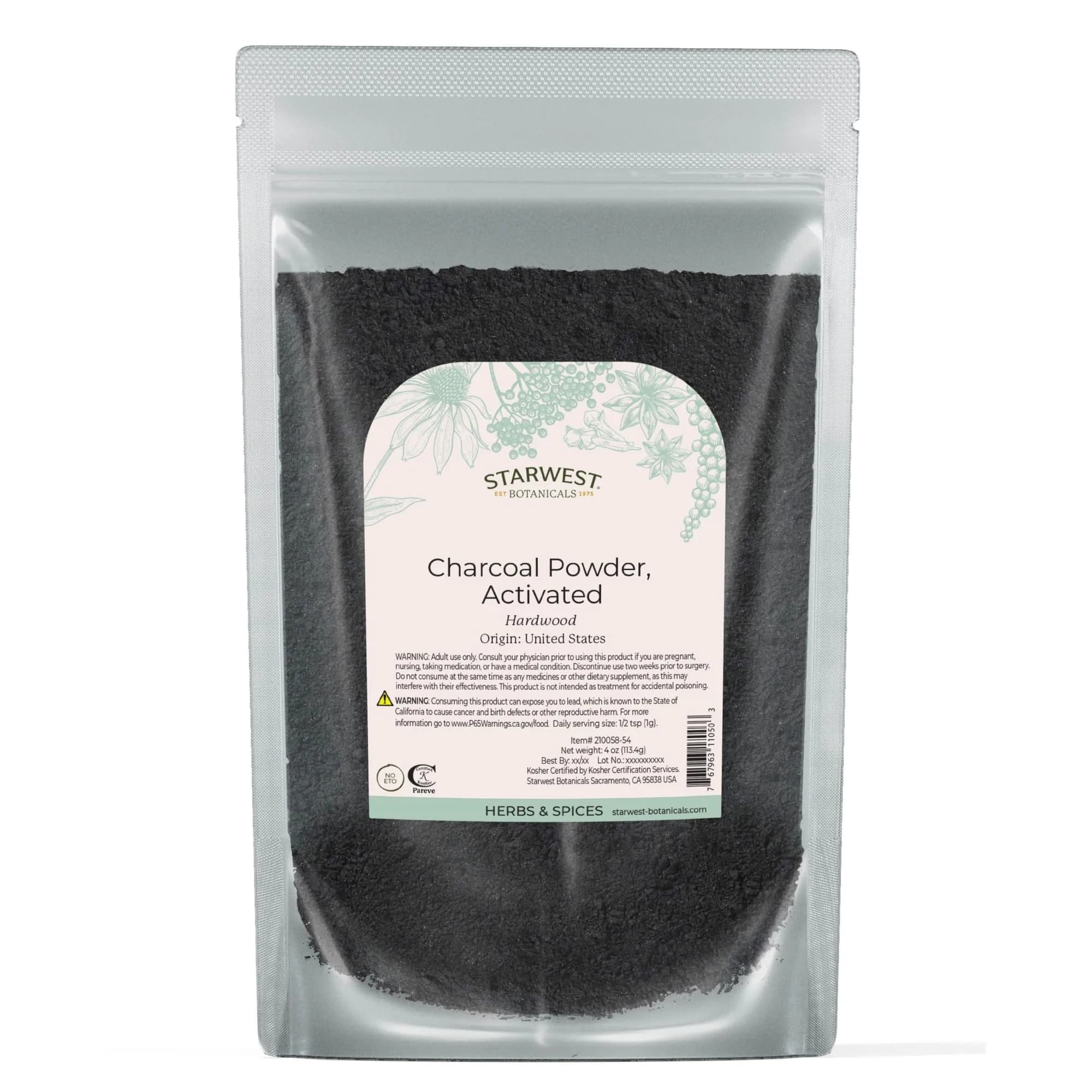 Starwest Botanicals Activated Hardwood Charcoal Powder - 4 oz Bag | Food Grade & Skin Care Use
