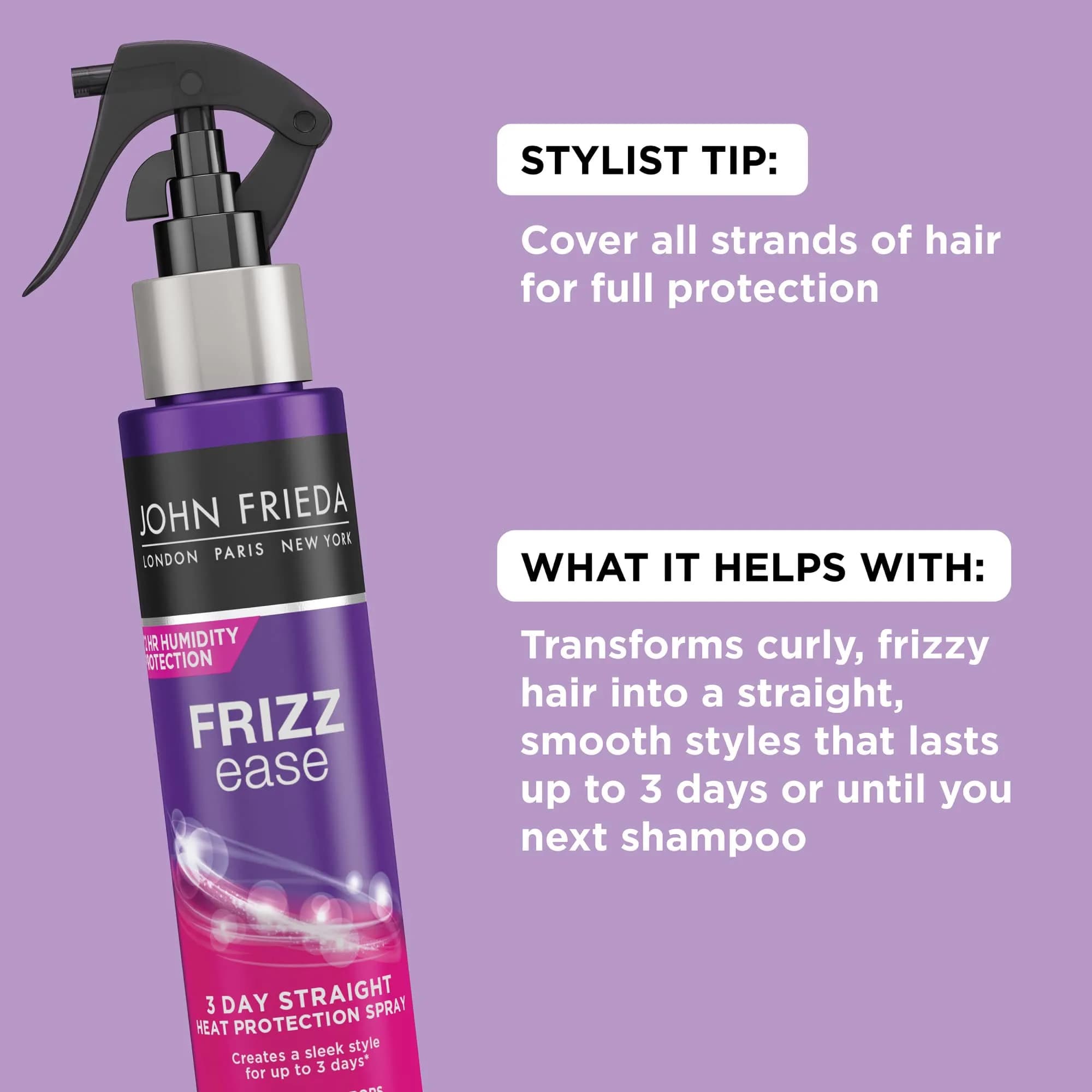 John Frieda Frizz Ease 3 Day Straight Heat Protection Spray 103ml (3.5 Fl Oz) | Keratin-Infused for Smooth, Sleek Hair - view 2