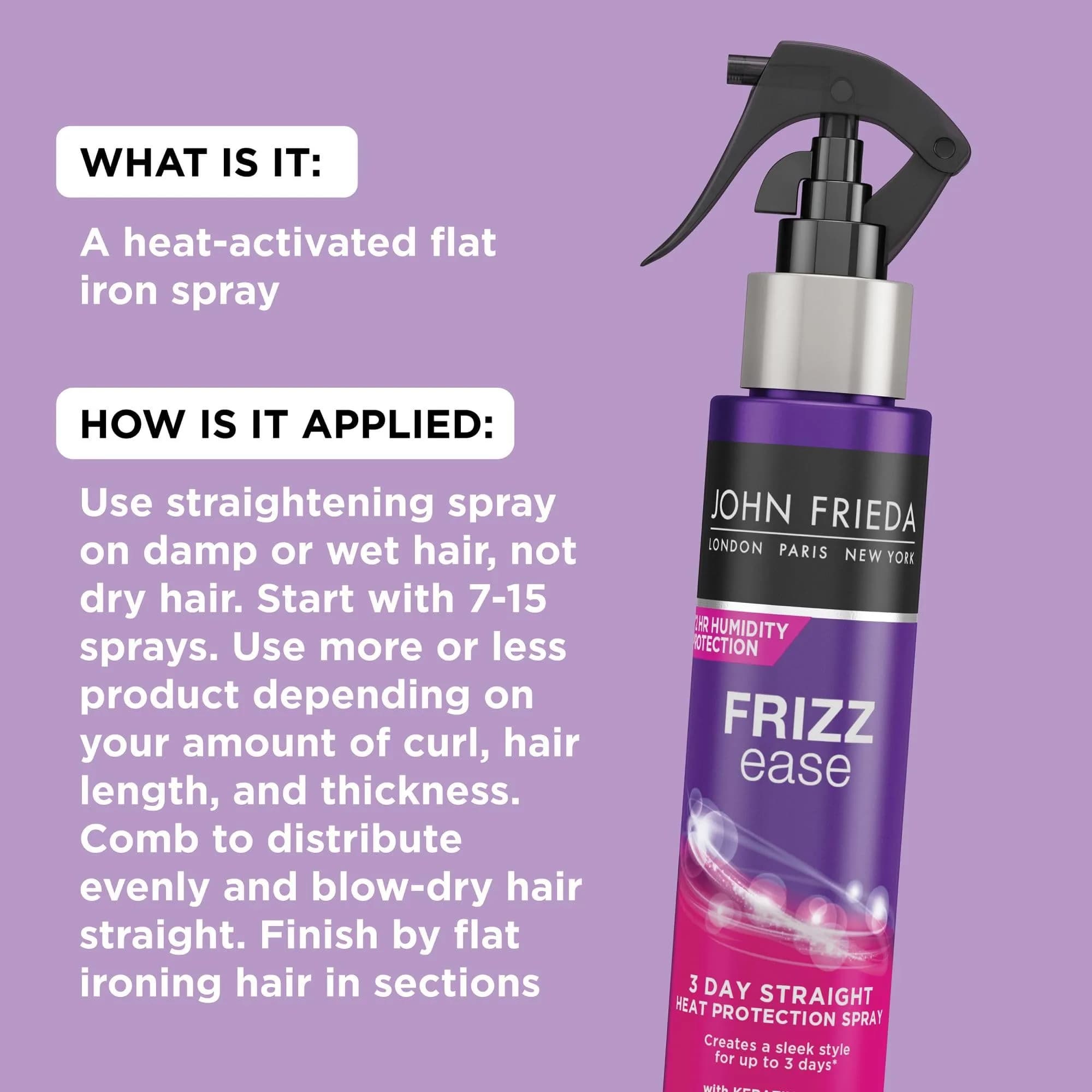 John Frieda Frizz Ease 3 Day Straight Heat Protection Spray 103ml (3.5 Fl Oz) | Keratin-Infused for Smooth, Sleek Hair - view 3