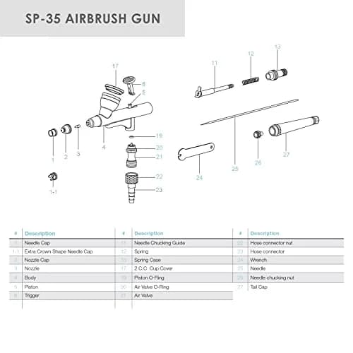 TEMPTU SP-35 Gravity Feed Airbrush Gun | Dual Action Trigger | 0.35mm Needle | Professional for Face, Body & Fine Detail Work | Includes Storage Case thumbnail 5