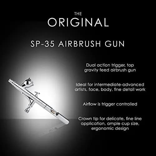 TEMPTU SP-35 Gravity Feed Airbrush Gun | Dual Action Trigger | 0.35mm Needle | Professional for Face, Body & Fine Detail Work | Includes Storage Case thumbnail 2