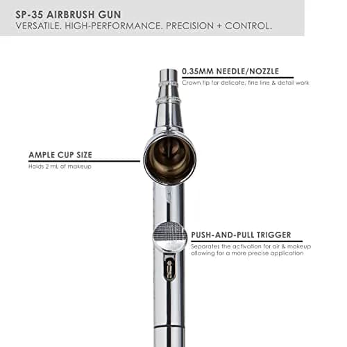 TEMPTU SP-35 Gravity Feed Airbrush Gun | Dual Action Trigger | 0.35mm Needle | Professional for Face, Body & Fine Detail Work | Includes Storage Case thumbnail 4