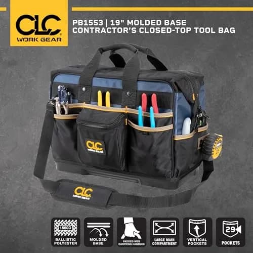 Custom Leathercraft PB1553 19" Molded Base Contractor's Tool Bag | Heavy-Duty, Water-Resistant, 13 Pockets thumbnail 5