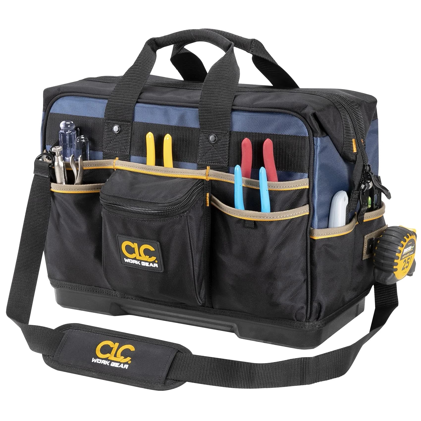 Custom Leathercraft PB1553 19" Molded Base Contractor's Tool Bag | Heavy-Duty, Water-Resistant, 13 Pockets — Black