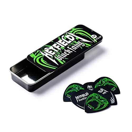 Jim Dunlop Hetfield's Black Fang Pick Tin 1.14MM | 6 Guitar Picks for Heavy Strumming thumbnail 1