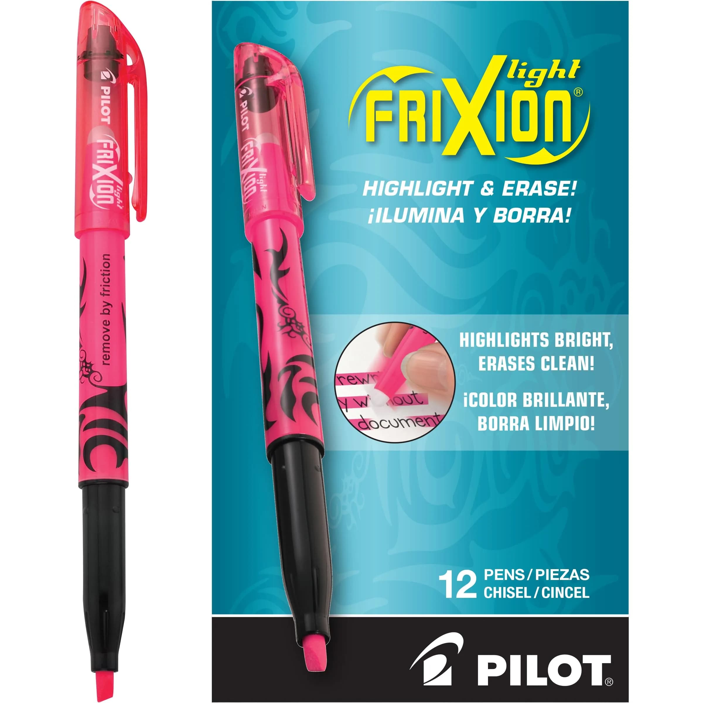 PILOT FriXion Light Pastel Erasable Highlighters, Pack of 12 Pink | Smooth Ink Flow for Students & Office - main product image