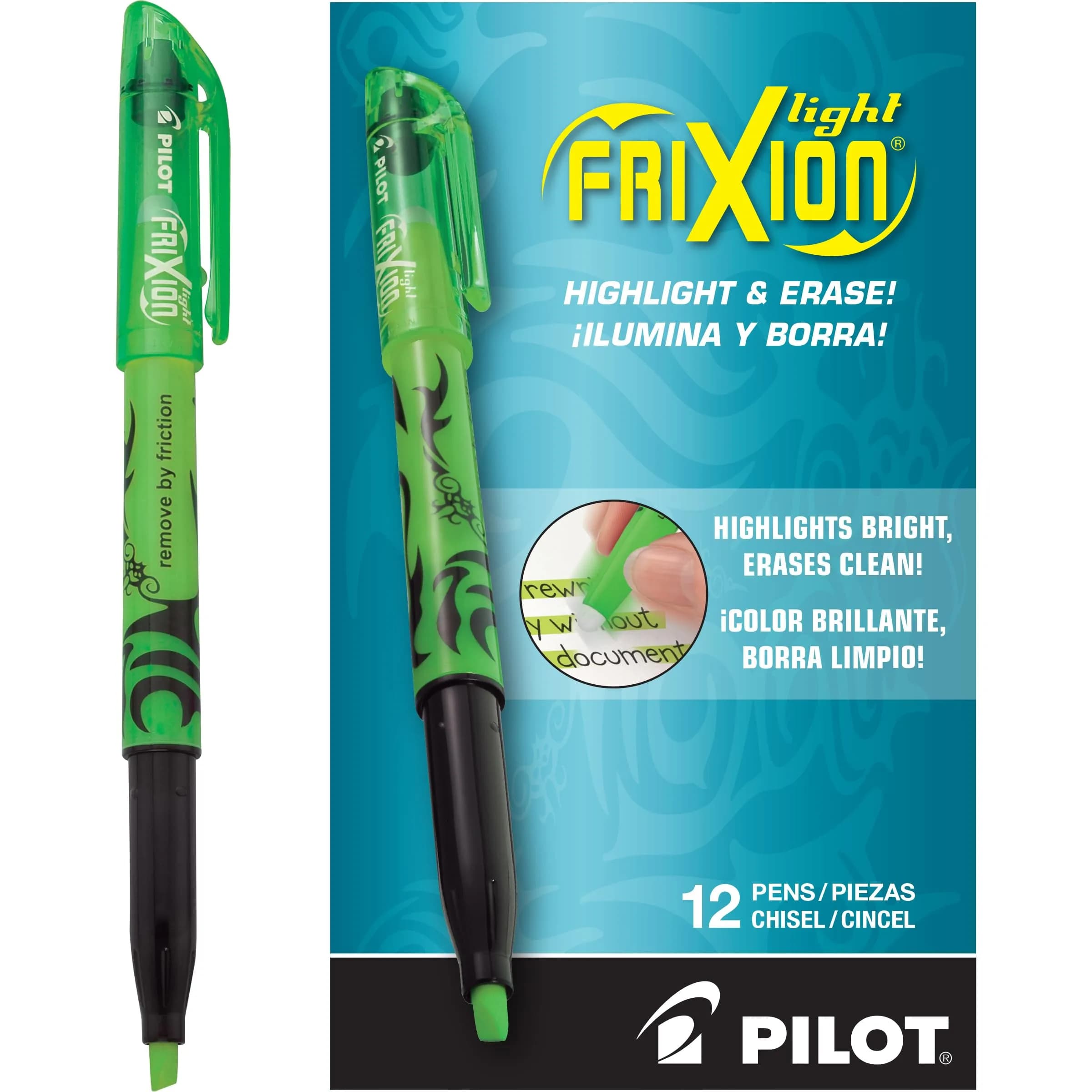PILOT FriXion Light Pastel Collection Erasable Highlighters, Green, 12 Count | Erasable Ink for Clean Notes - main product image