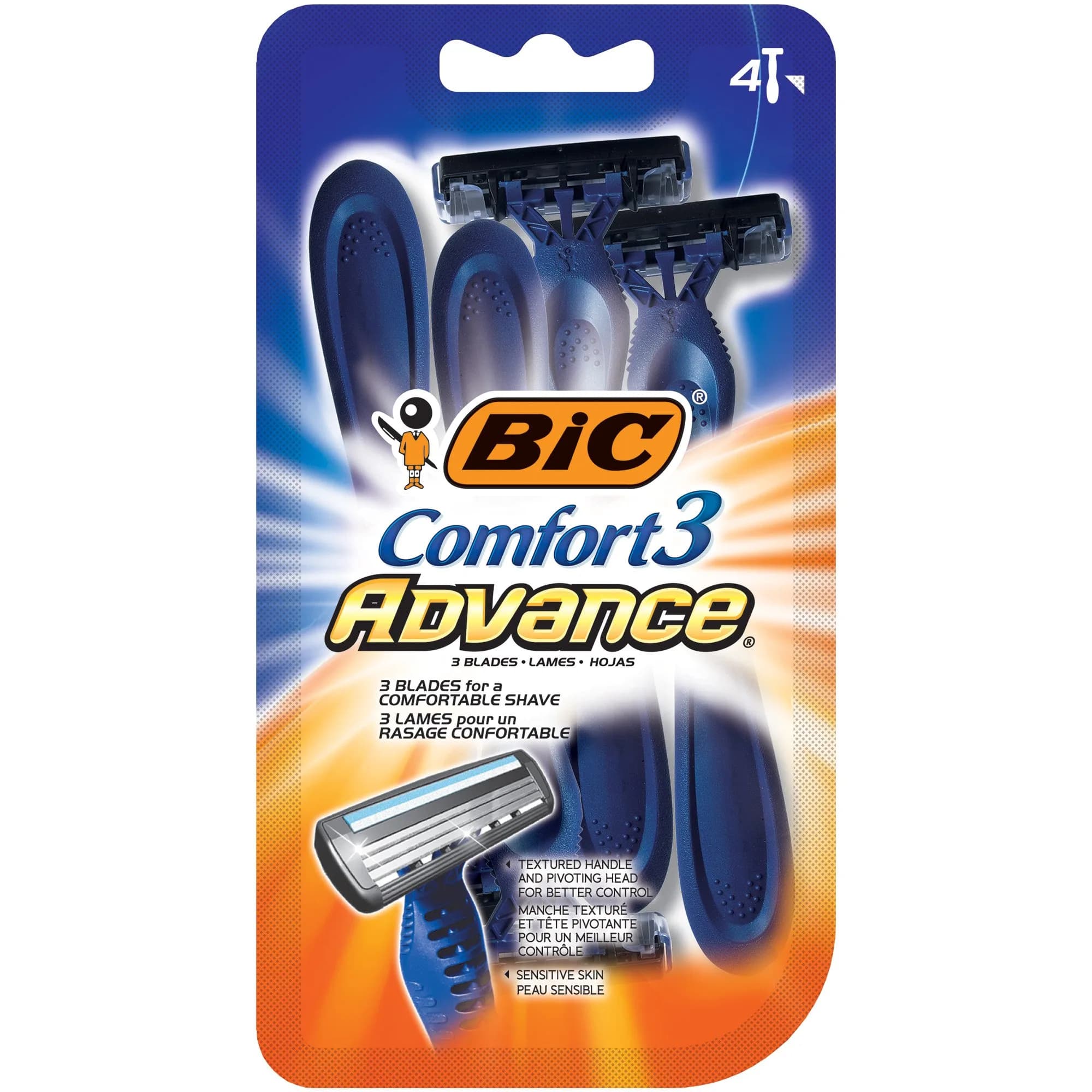 BIC Comfort 3 Advance Disposable Razors for Men, 4 Piece Set | Close & Comfortable Shave with Aloe & Vitamin E - main product image