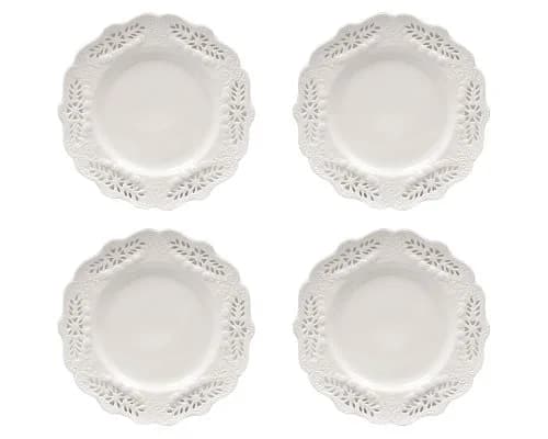 Gracie China Victorian Rose Collection 8-Inch Dessert Plate Set of 4 | Fine White Porcelain thumbnail 1