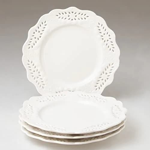 Gracie China Victorian Rose Collection 8-Inch Dessert Plate Set of 4 | Fine White Porcelain thumbnail 2